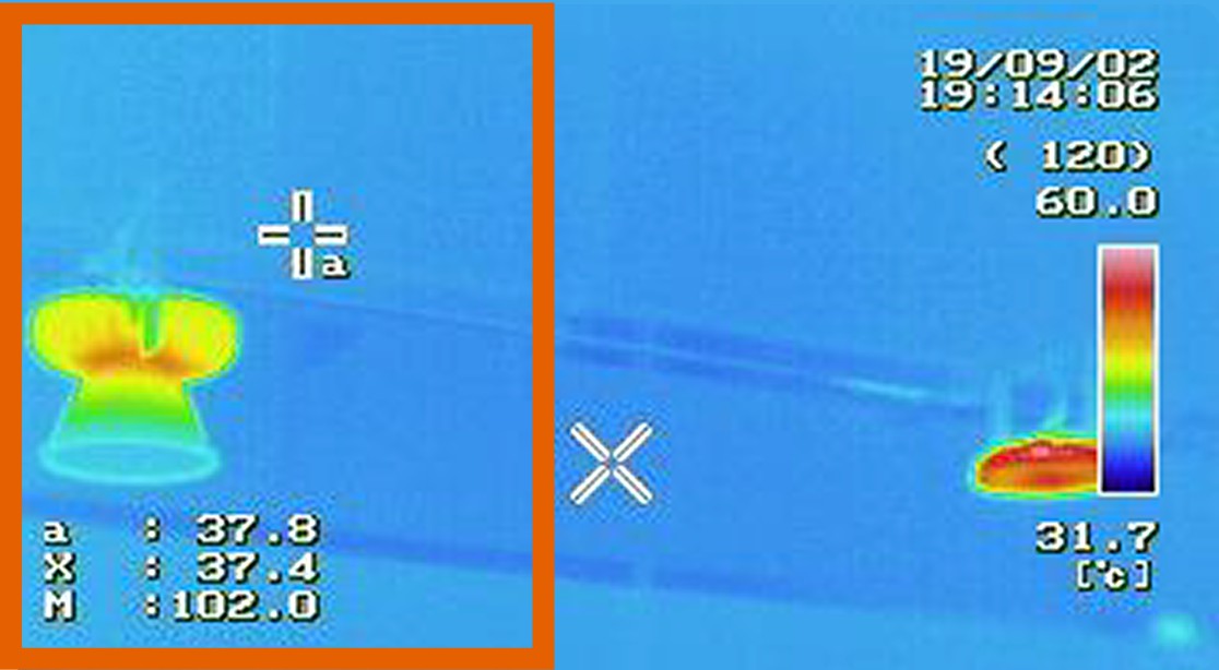 MIRACH-LEDの放熱性能を示すサーモグラフィーの画像
